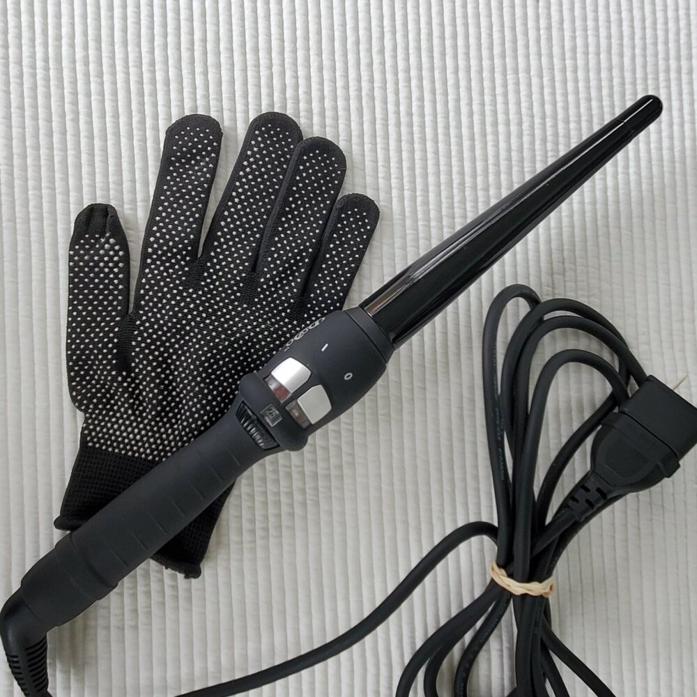 Do-Do Wand L-D Styler Hot Curling Iron With Glove 1" Heats Up Works Black